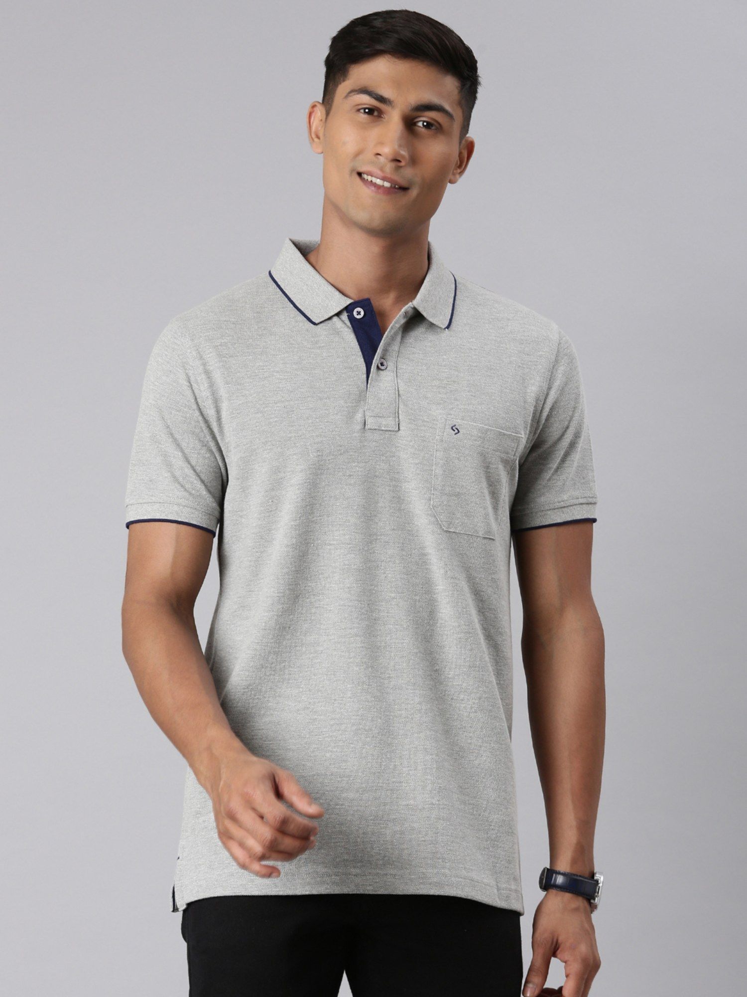 Buy Classic Polo Men Half Sleeve Grey Collar Neck Slim Fit Solid