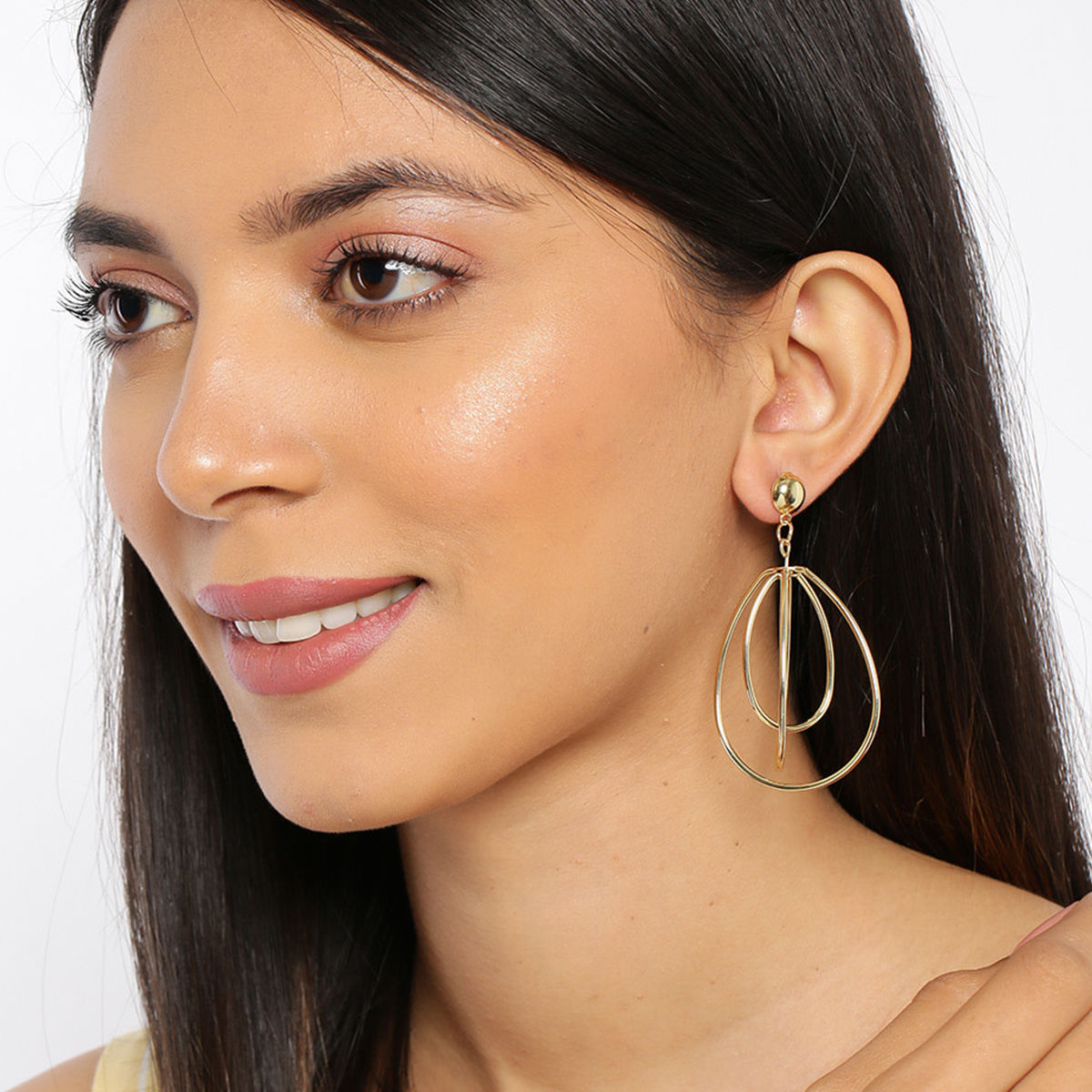 Toniq GoldToned Teardrop Shaped Drop Earrings Buy Toniq GoldToned