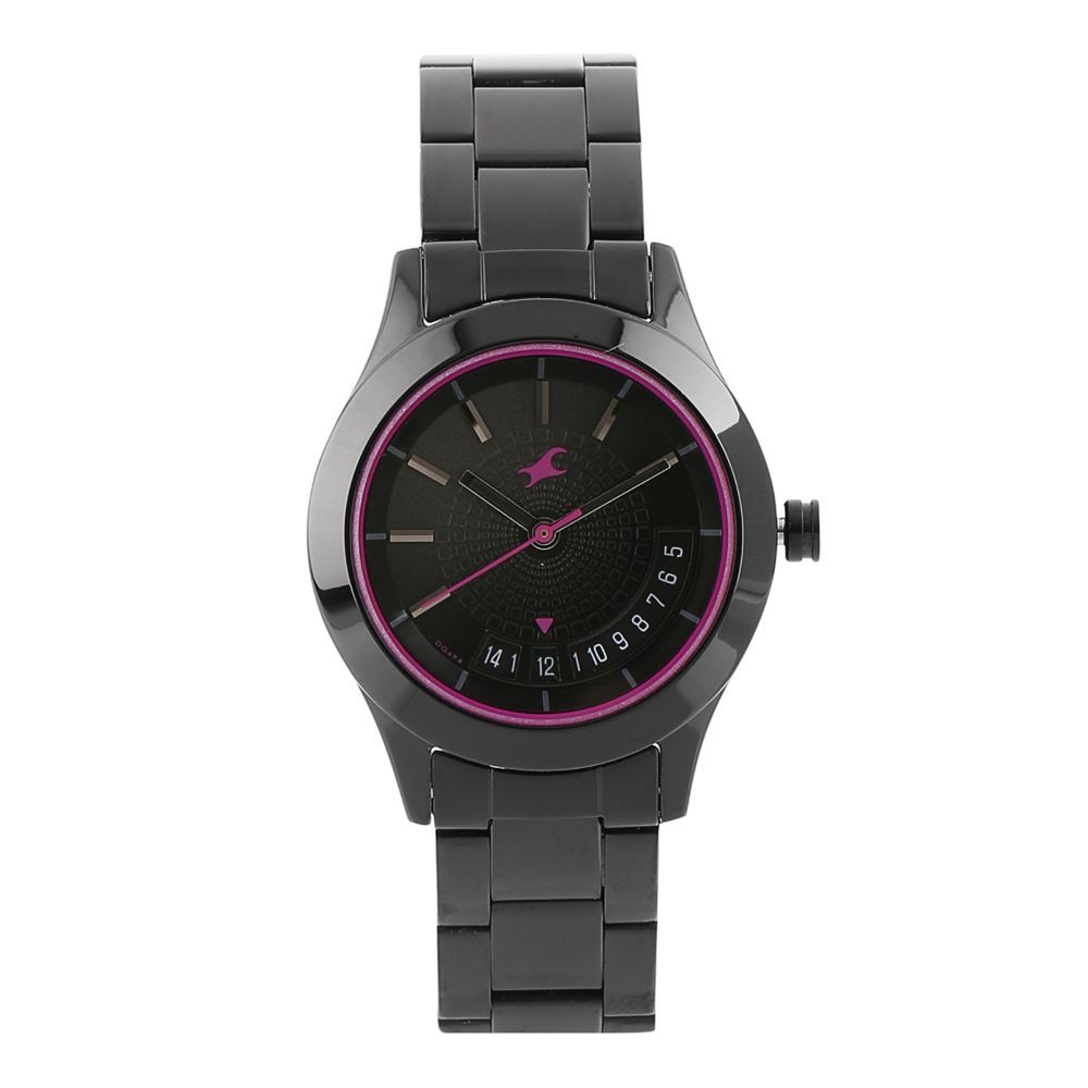 fastrack black metal strap watch