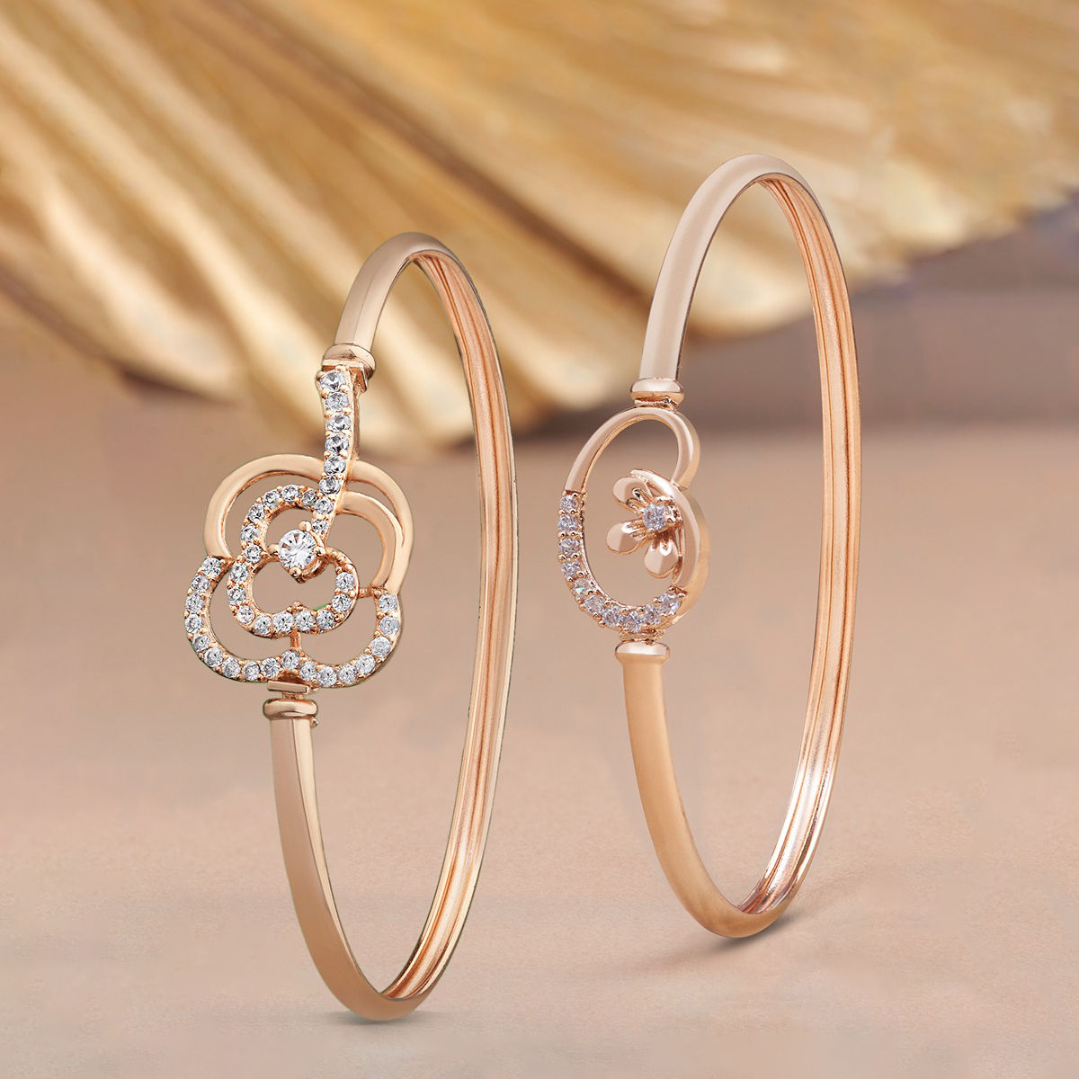 Buy Zaveri Pearls Set of 2 Rose Gold Cubic Zirconia Brass Bangle