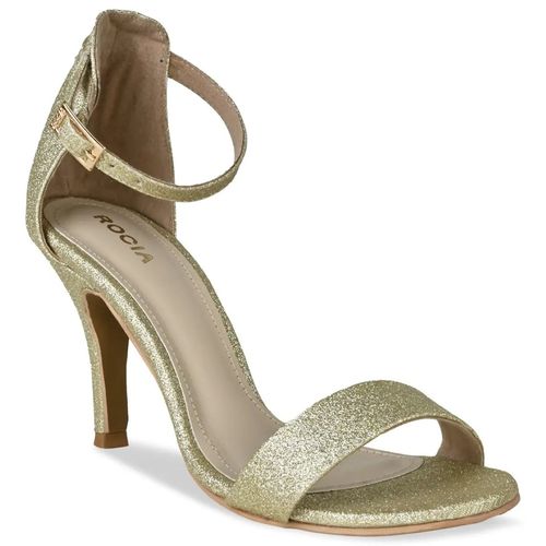 ROCIA Gold Women Glitter Ankle Strap Stilettos (EURO 35)