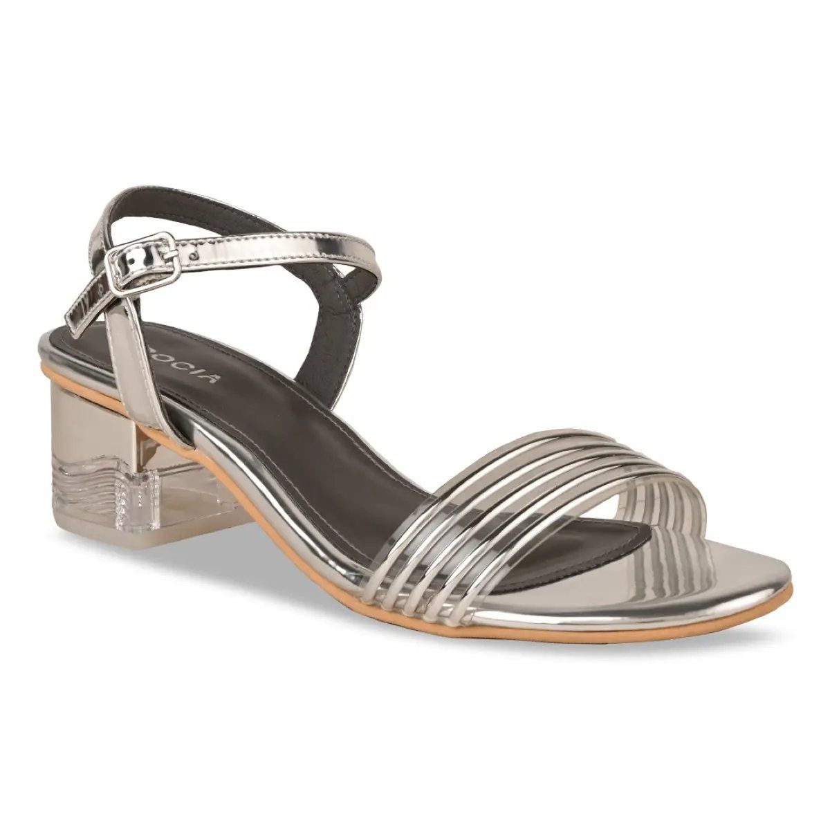 ROCIA Solid Vinyl Silver Women Block Heel Sandal EURO 36