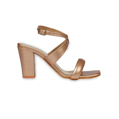 Buy CHERE Metallic Gold Cross Strap Chunky Block Heels Online