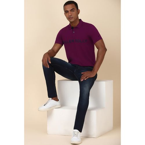 Buy Allen Solly Men Purple Solid Polo Neck T-Shirt Online