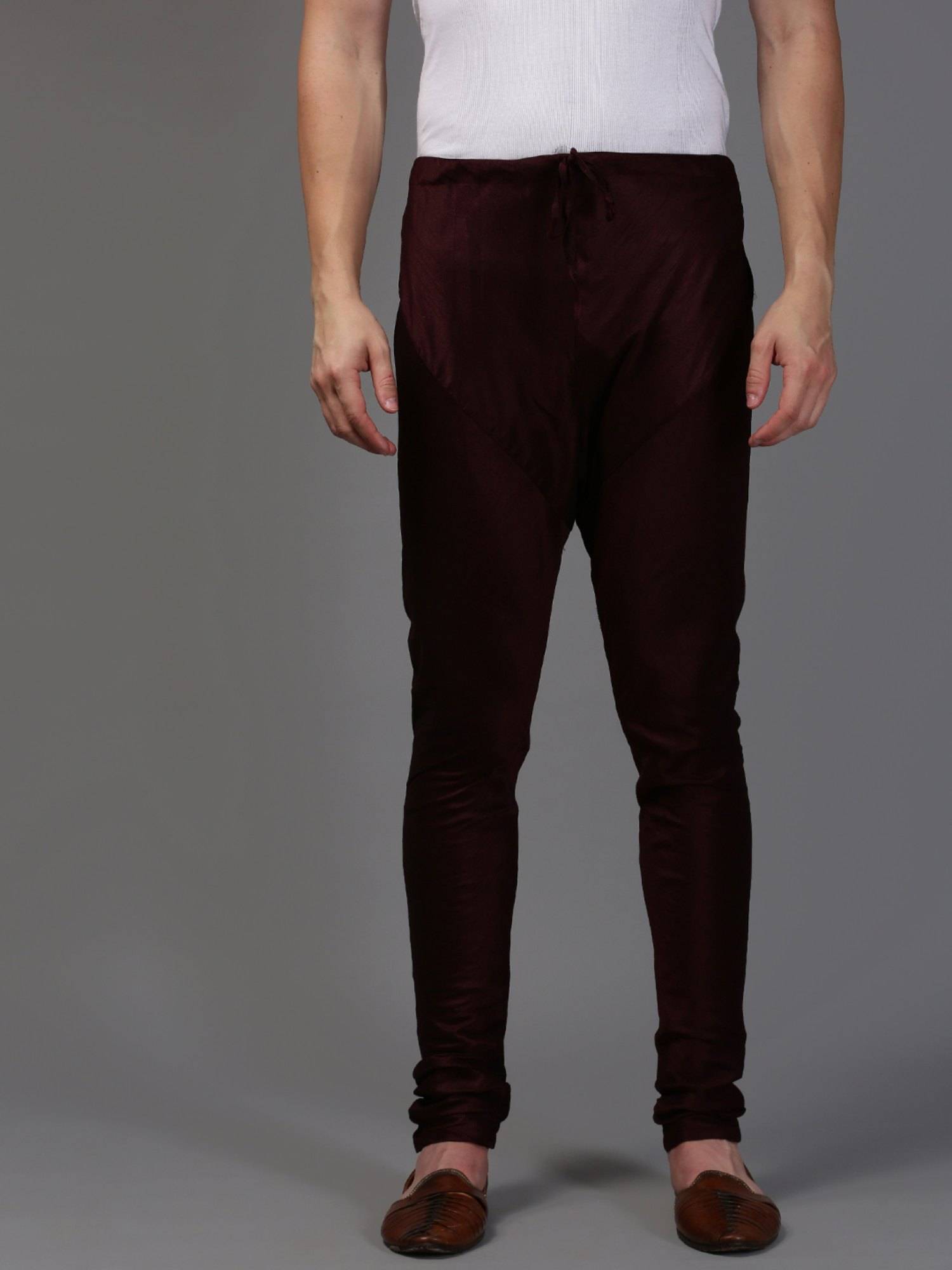 Buy Sanwara Mens Solid Wine Colour Art Silk Churidar Pyjamas Online