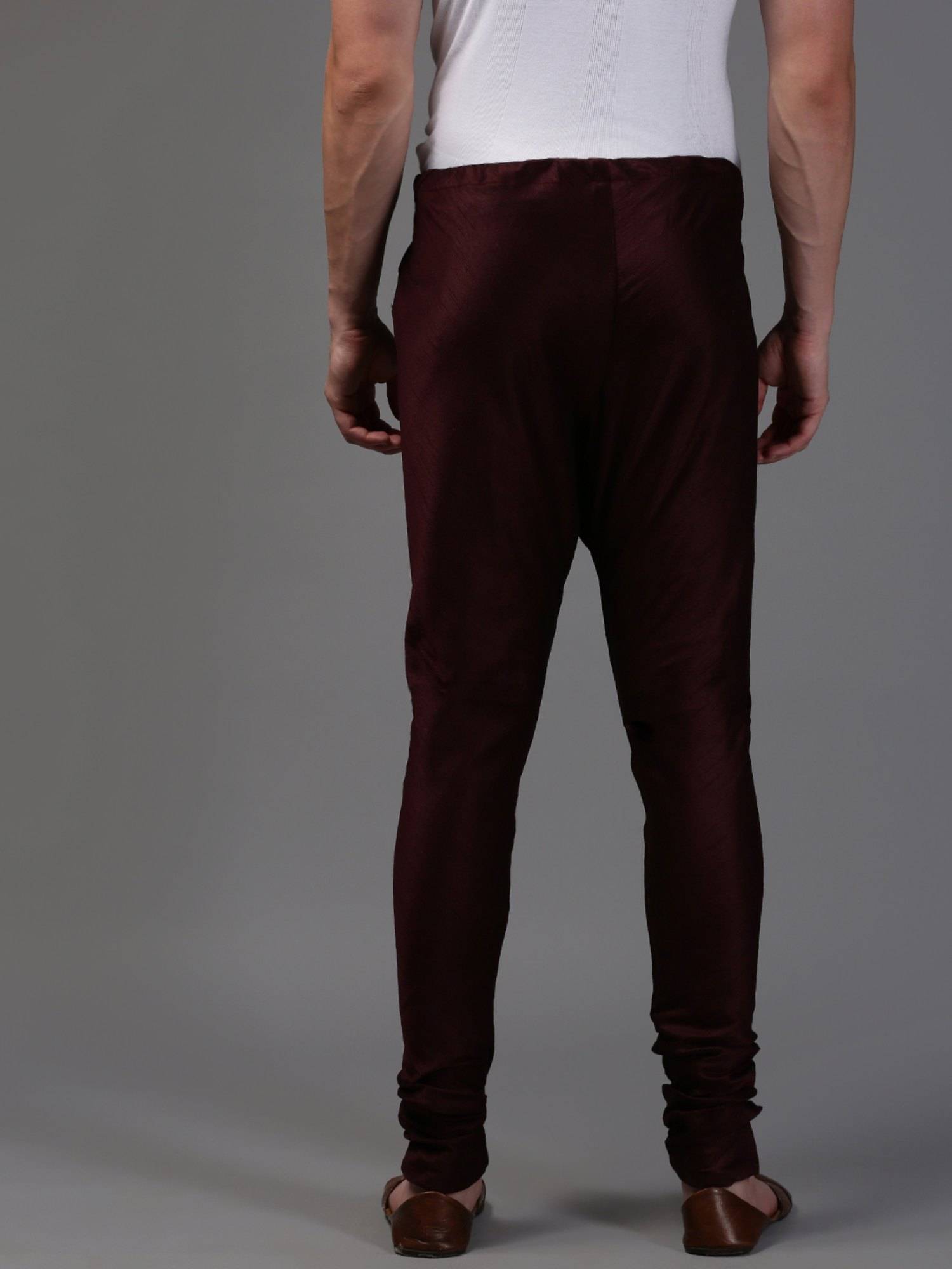Buy Sanwara Mens Solid Wine Colour Art Silk Churidar Pyjamas Online