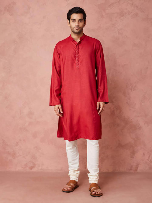 Fabindia Red Viscose Silk Long Kurta (XS)