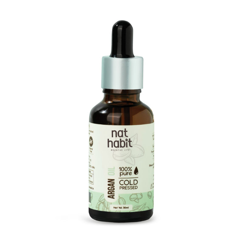 Nat Habit 100% Pure Moroccan Argan Cold Pressed Oil Hair Serum For Frizz Control & Face Nourishment