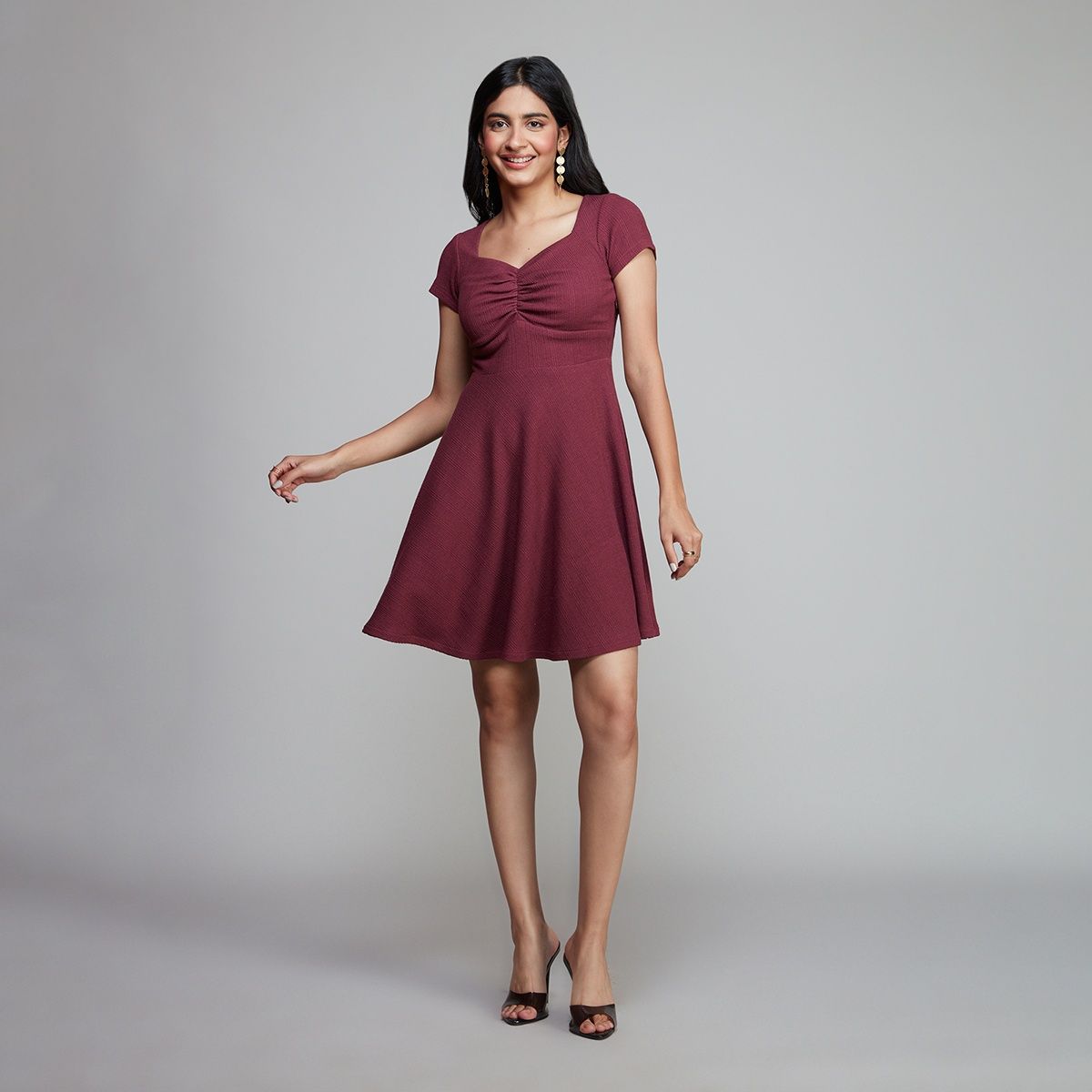 Twenty Dresses by Nykaa Fashion Maroon Textured Casual Short Dress