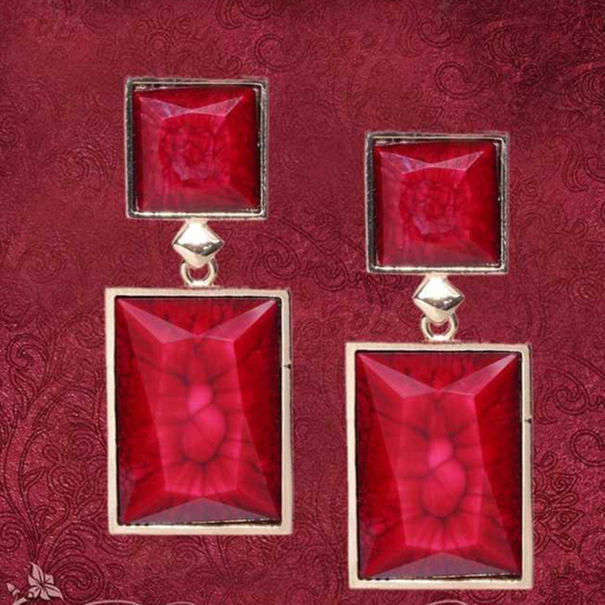 Yellow Chimes Stylish Geometric Shape Tantailzing Red Crystal Square Drop Earrings