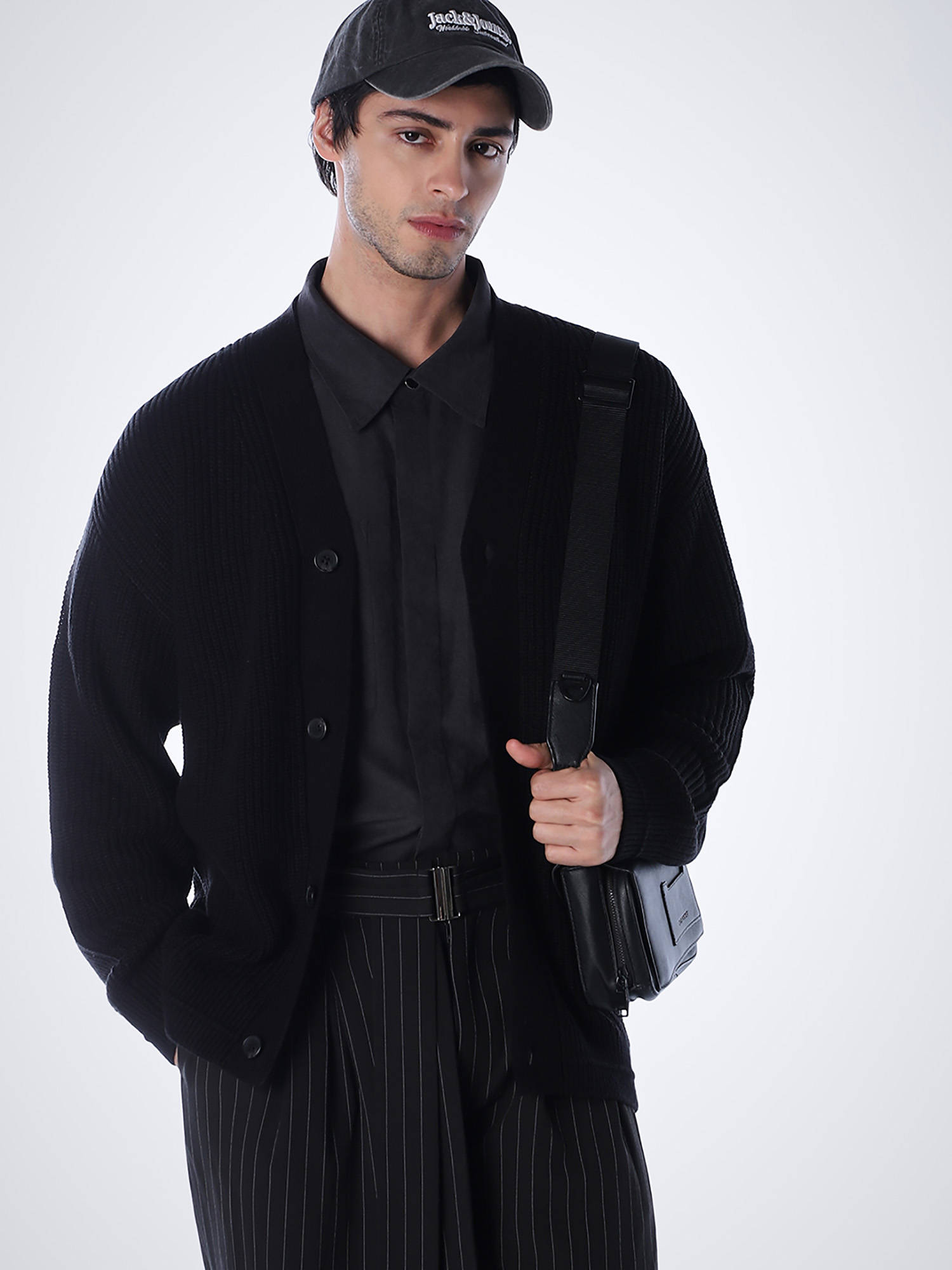 Buy Jack & Jones Black Solid Acrylic Blend Relaxed Sweater Online