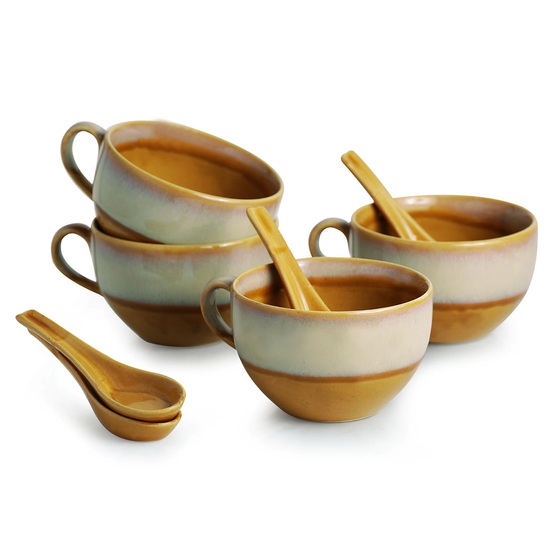 ExclusiveLane The Eclipsed Four' Soup Bowls With Spoons Studio Pottery