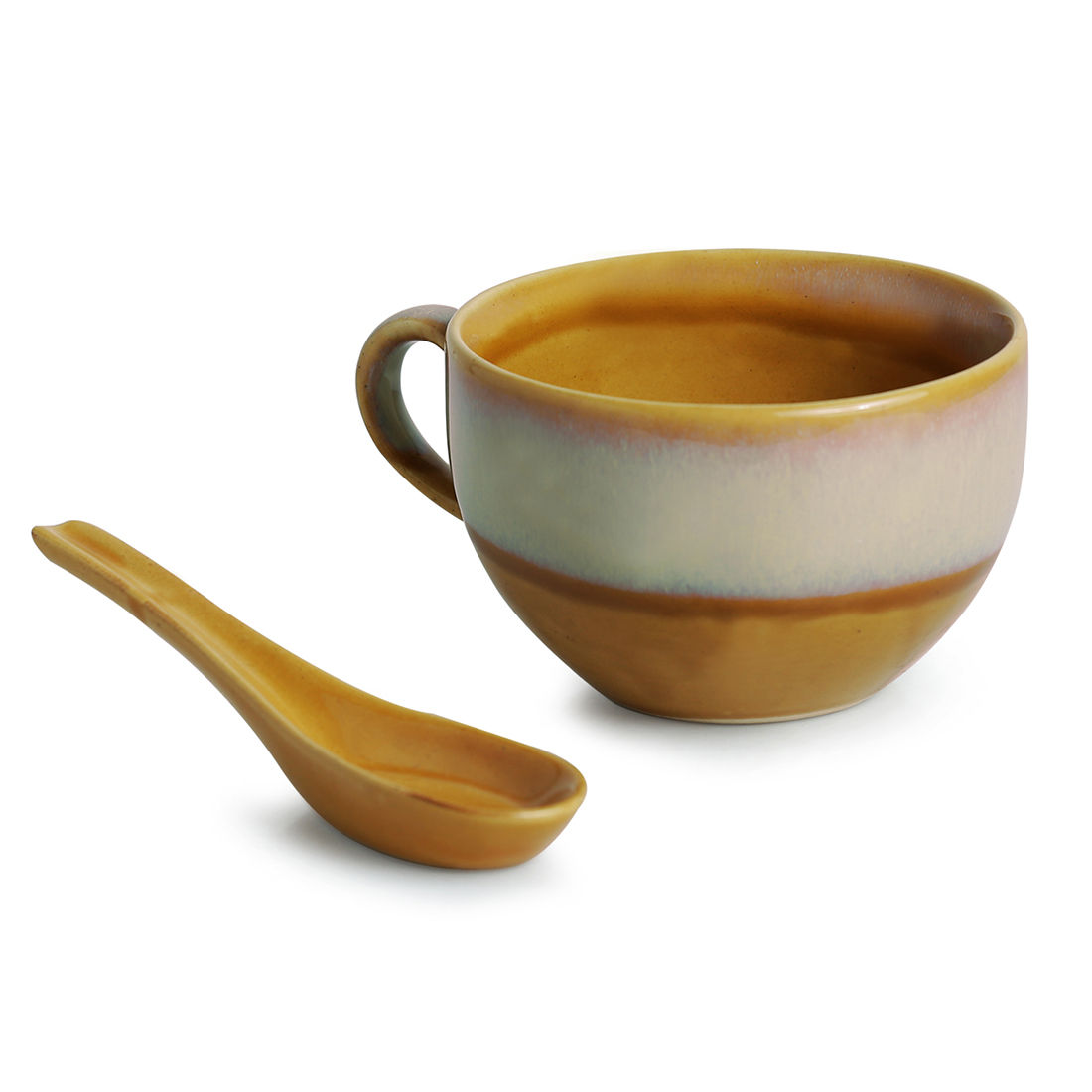 ExclusiveLane The Eclipsed Four' Soup Bowls With Spoons Studio Pottery In Ceramic (Set Of 4