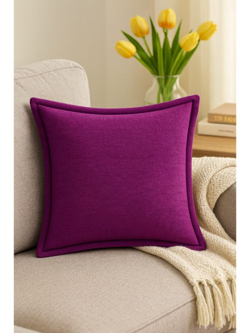 THROW PILLOW Elegance Solid Purple Flanged Cushion Cover (12x12 inches)