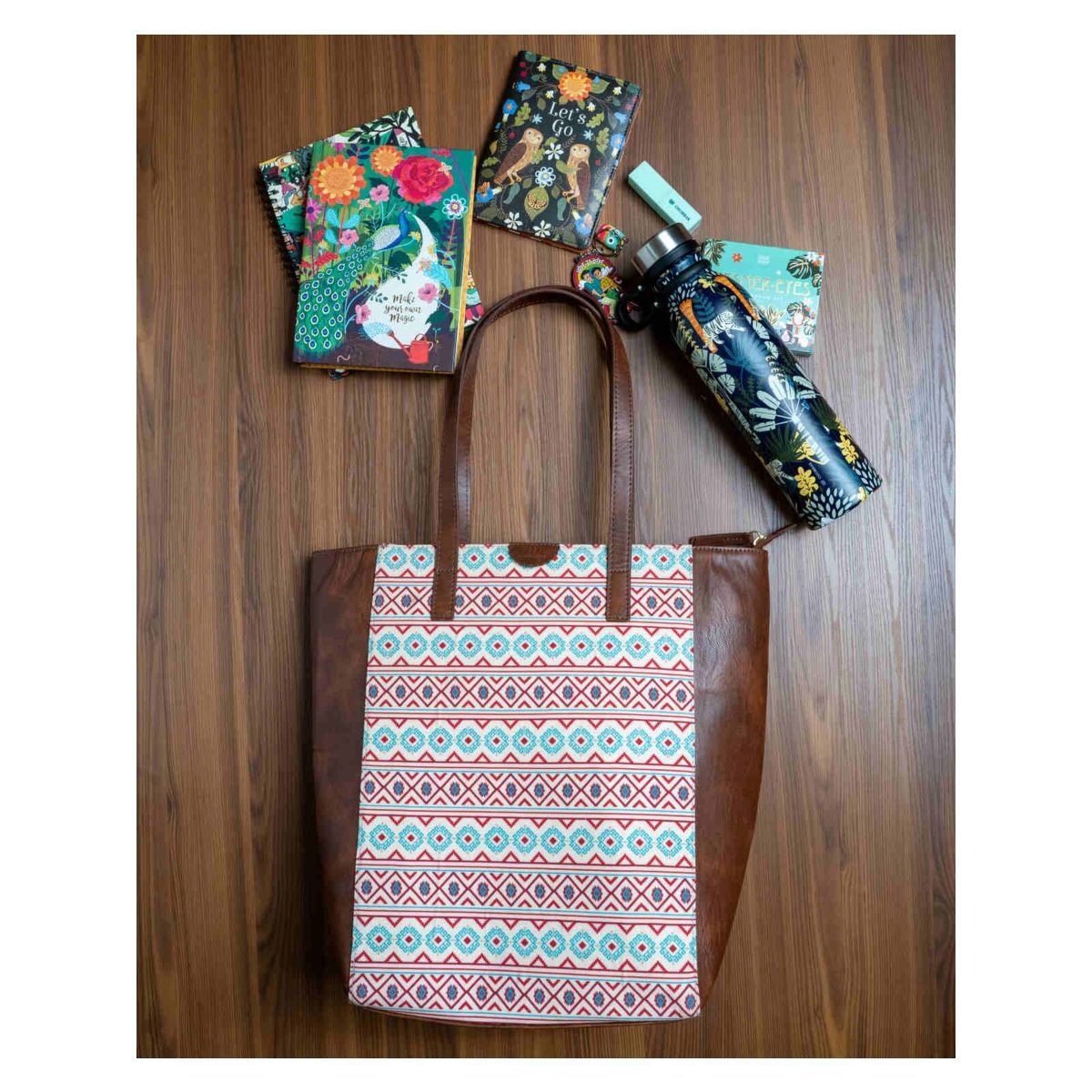 Buy Teal by CHUMBAK Mercado Aztec Tote Bag Online