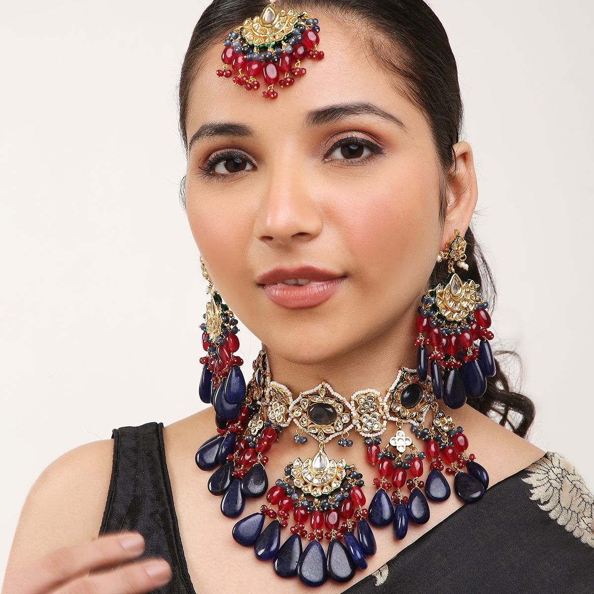 Navy blue kundan set Clearance