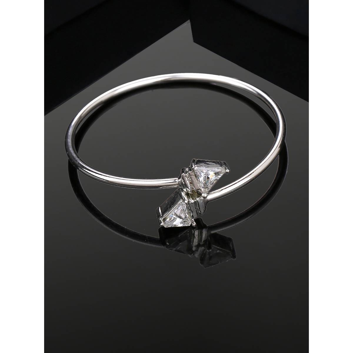 Estele Rhodium Plated Dazzling Bracelet with White Austrian Crystals for Women