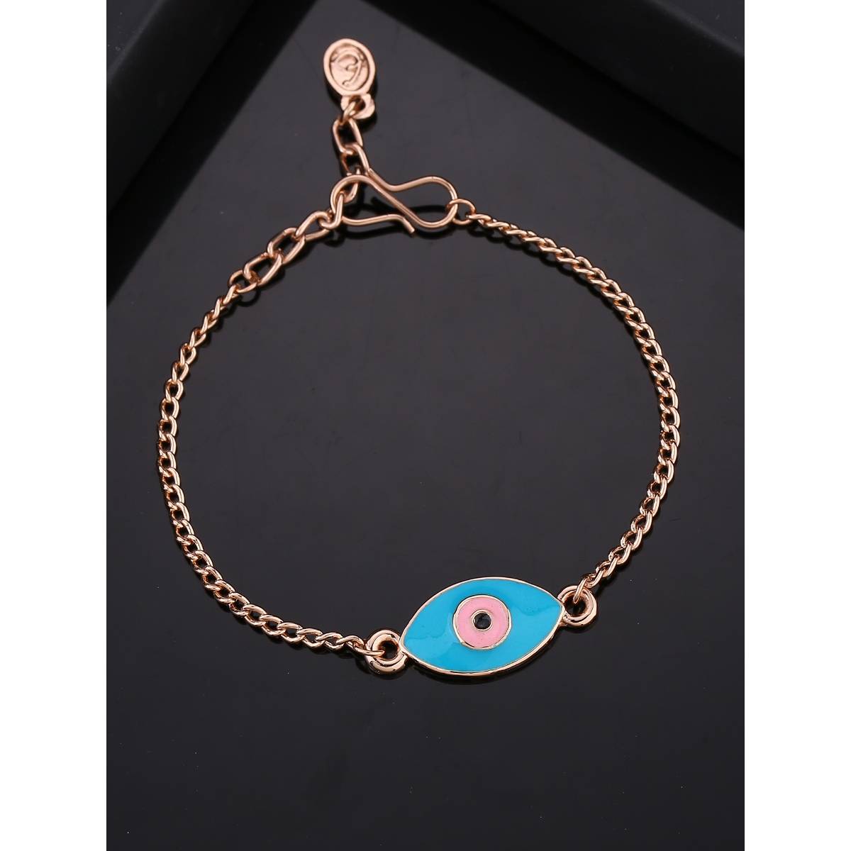 Estele Rose Gold Plated Spiritual Turquoise Blue Evil Eye Charm Bracelet for Women