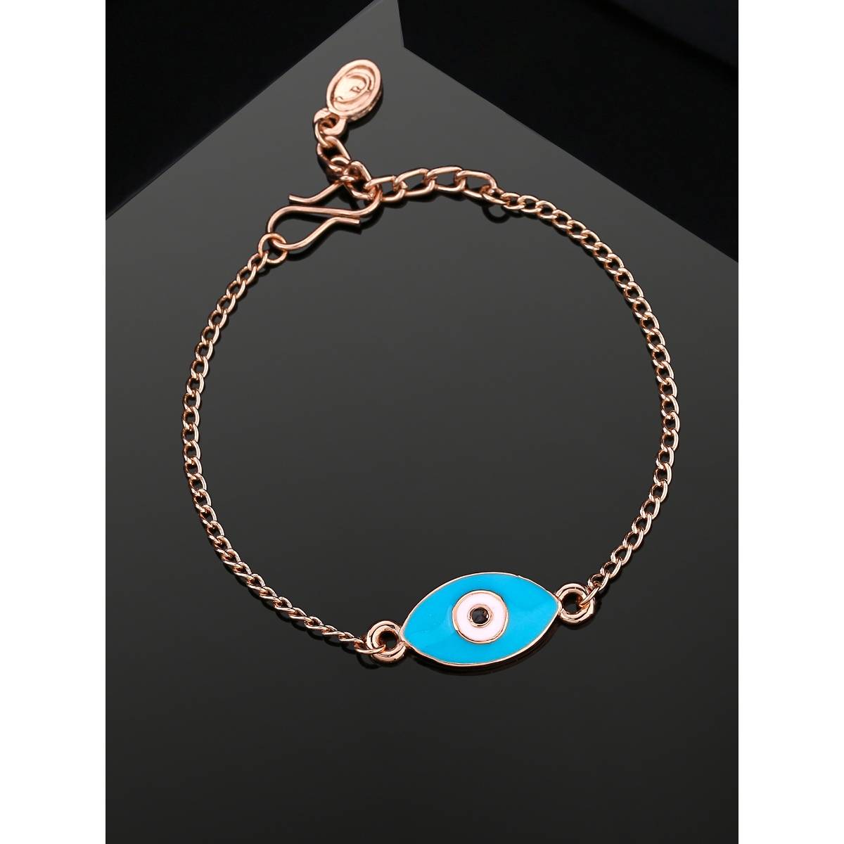 Estele Rose Gold Plated Turquoise Blue Evil Eye Charm Bracelet with Enamel for Women