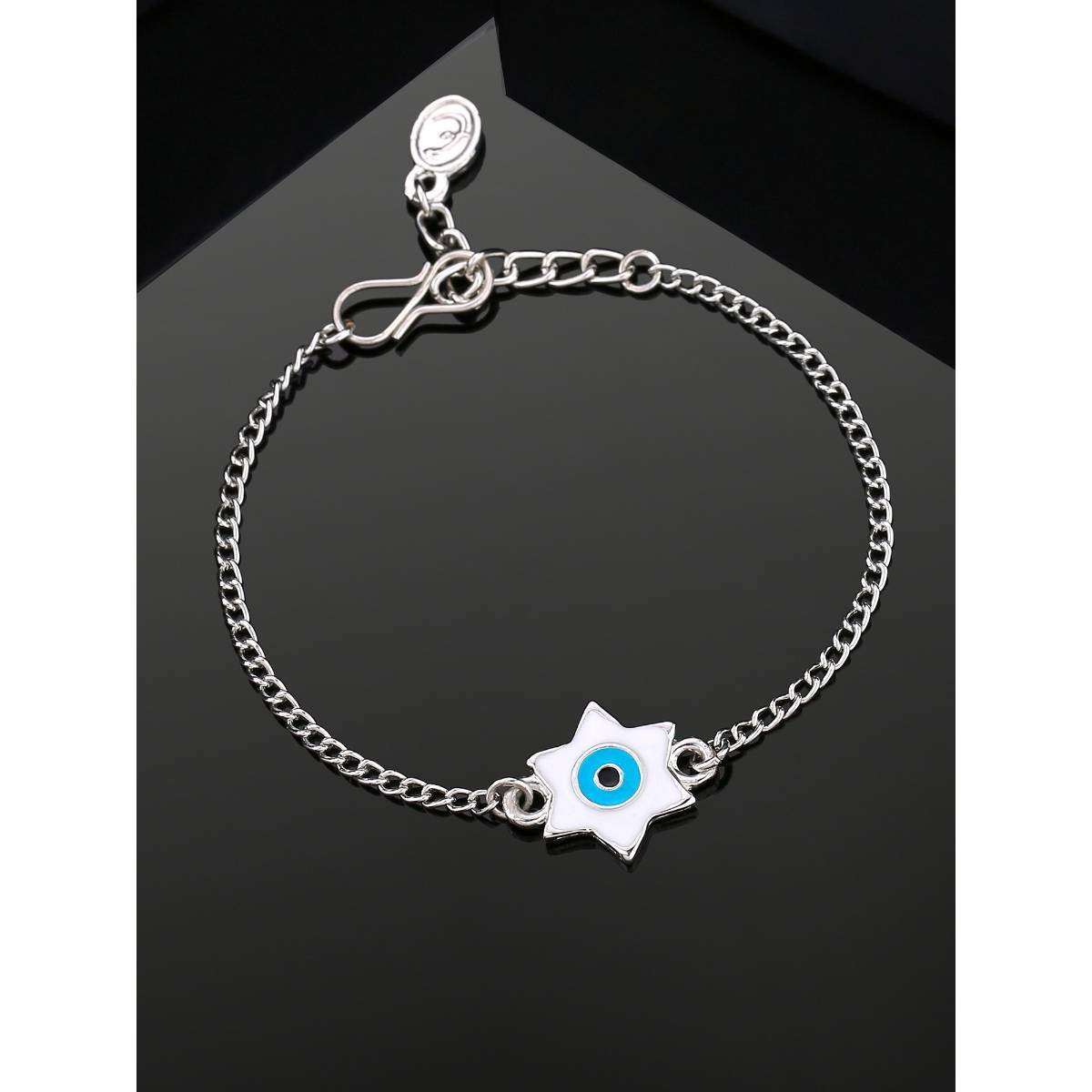 Estele Rhodium Plated Exquisite Star Evil Eye Charm Bracelet with White Enamel for Women