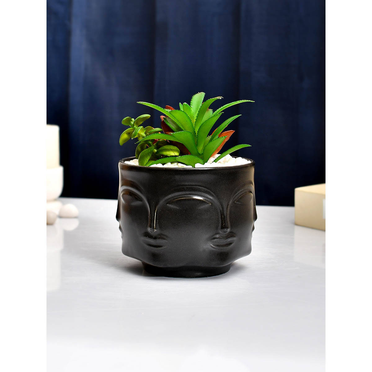 Tayhaa Artificial Succelent Arrangement with Black Planter