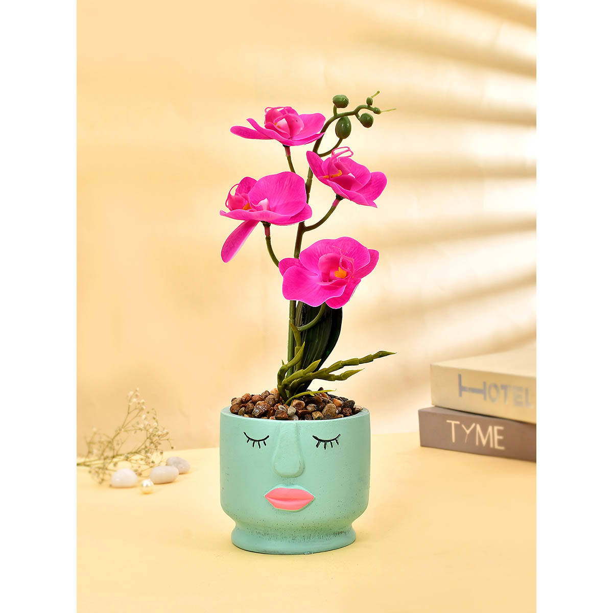 Tayhaa Artistic Face Planter with Pink Artificial Orchids
