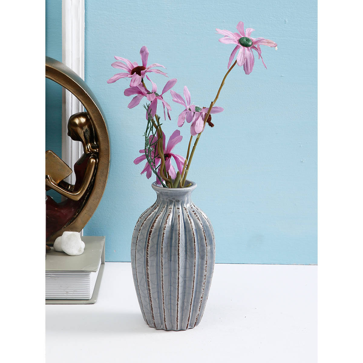 Tayhaa Handcrafted Grey Ceramic Flower Vase