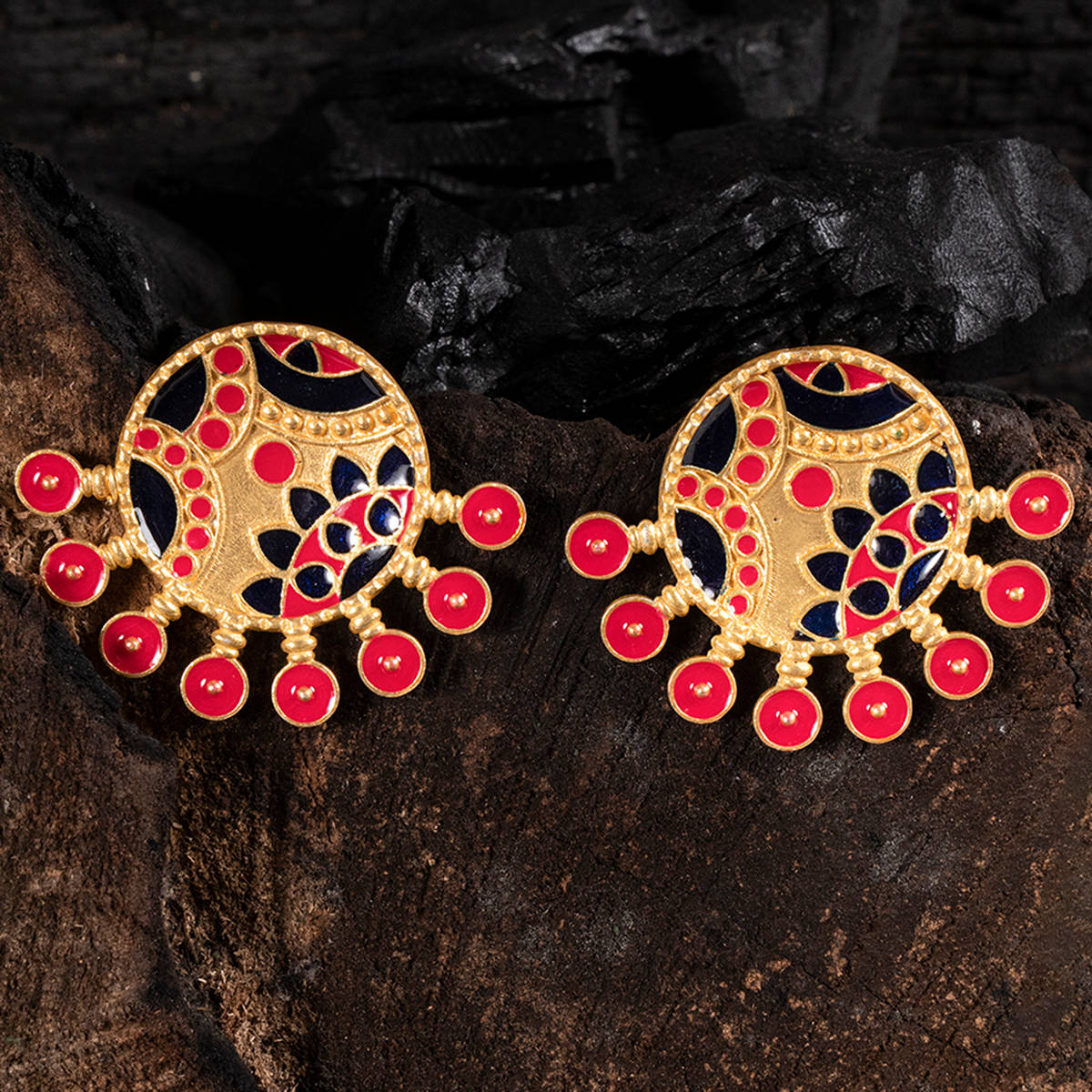 SHOSHAA Gold-plated Blue-pink Color Enamelled Studs Earrings