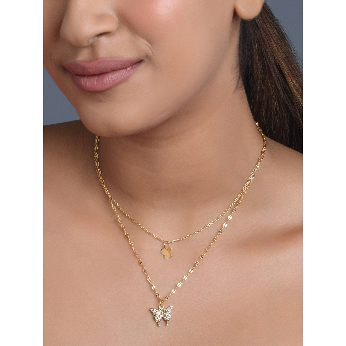 Rhinestone & Butterfly Charm Necklace | SHEIN