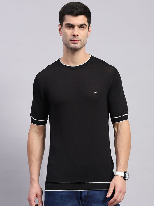 Monte Carlo Mens Black Solid Round Neck Half Sleeve Regular Fit T-Shirt
