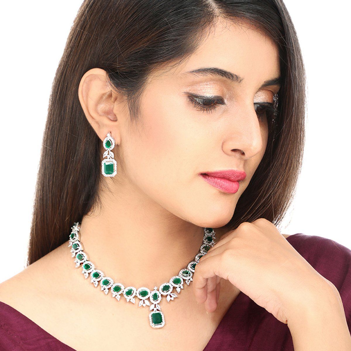 Buy Radiant White Gold Emerald Jewellery Set Online | ORRA