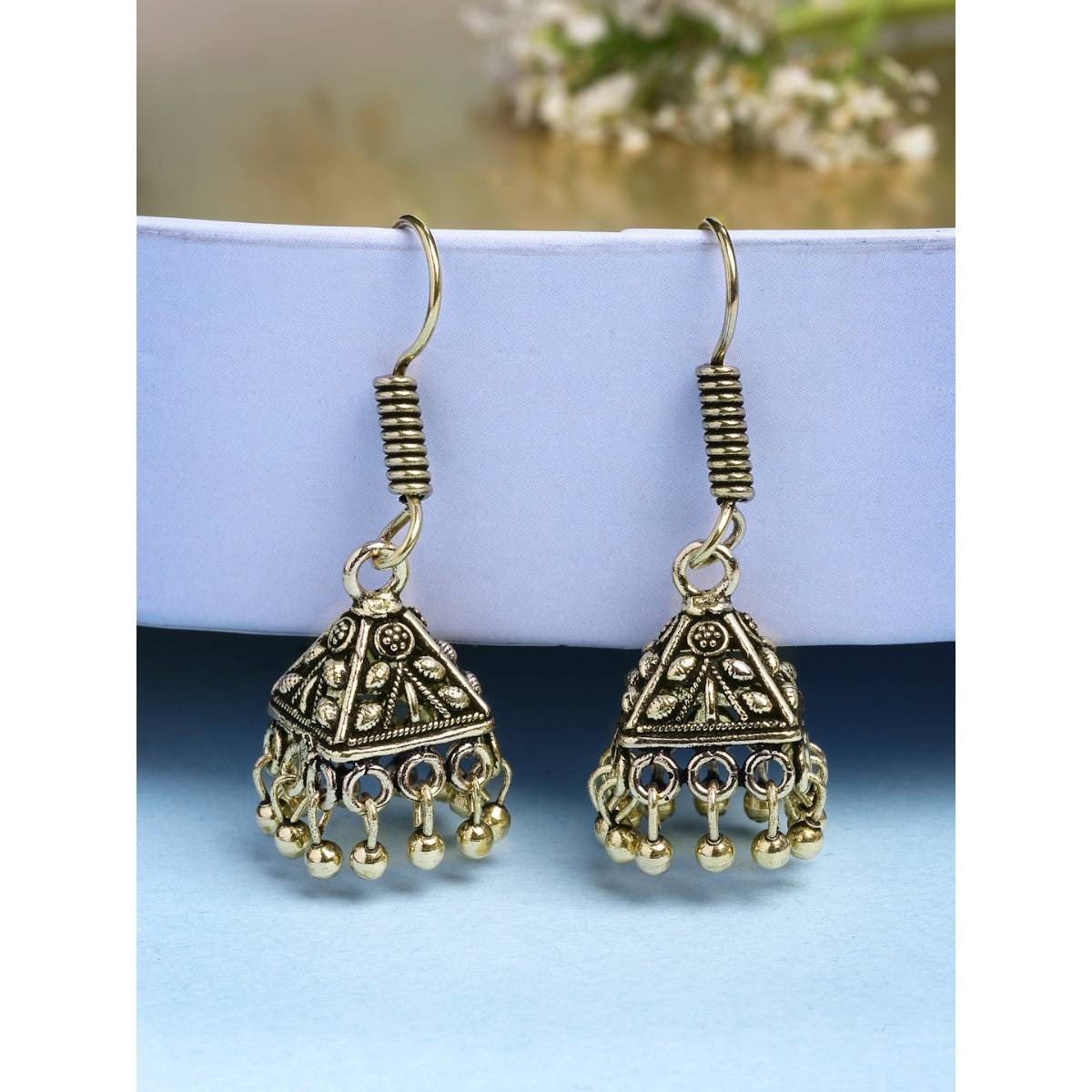 NVR Oxidized Gold Plated Jhumka Earrings