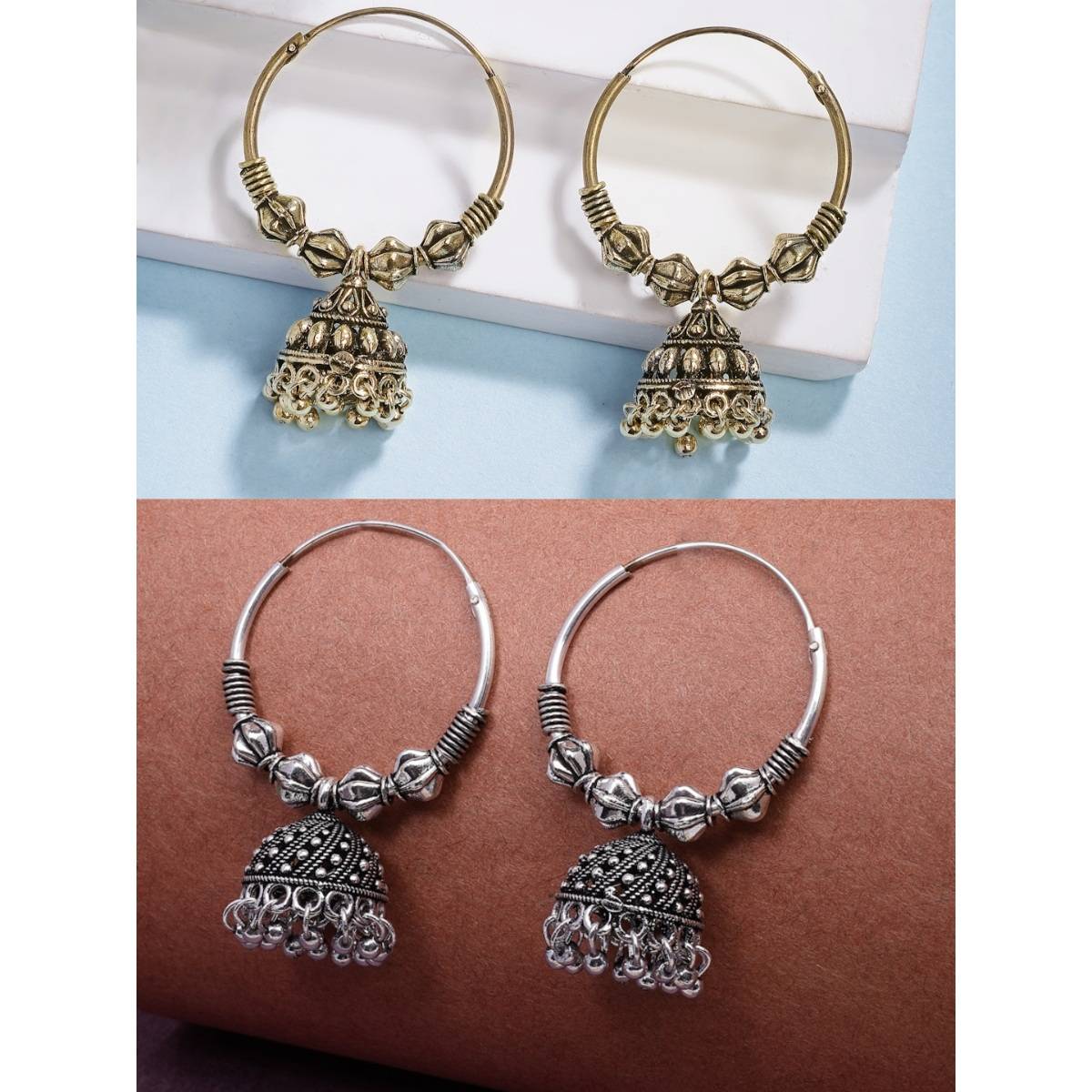 NVR Traditional Oxidized Jhumka Earrings (Set of 2)
