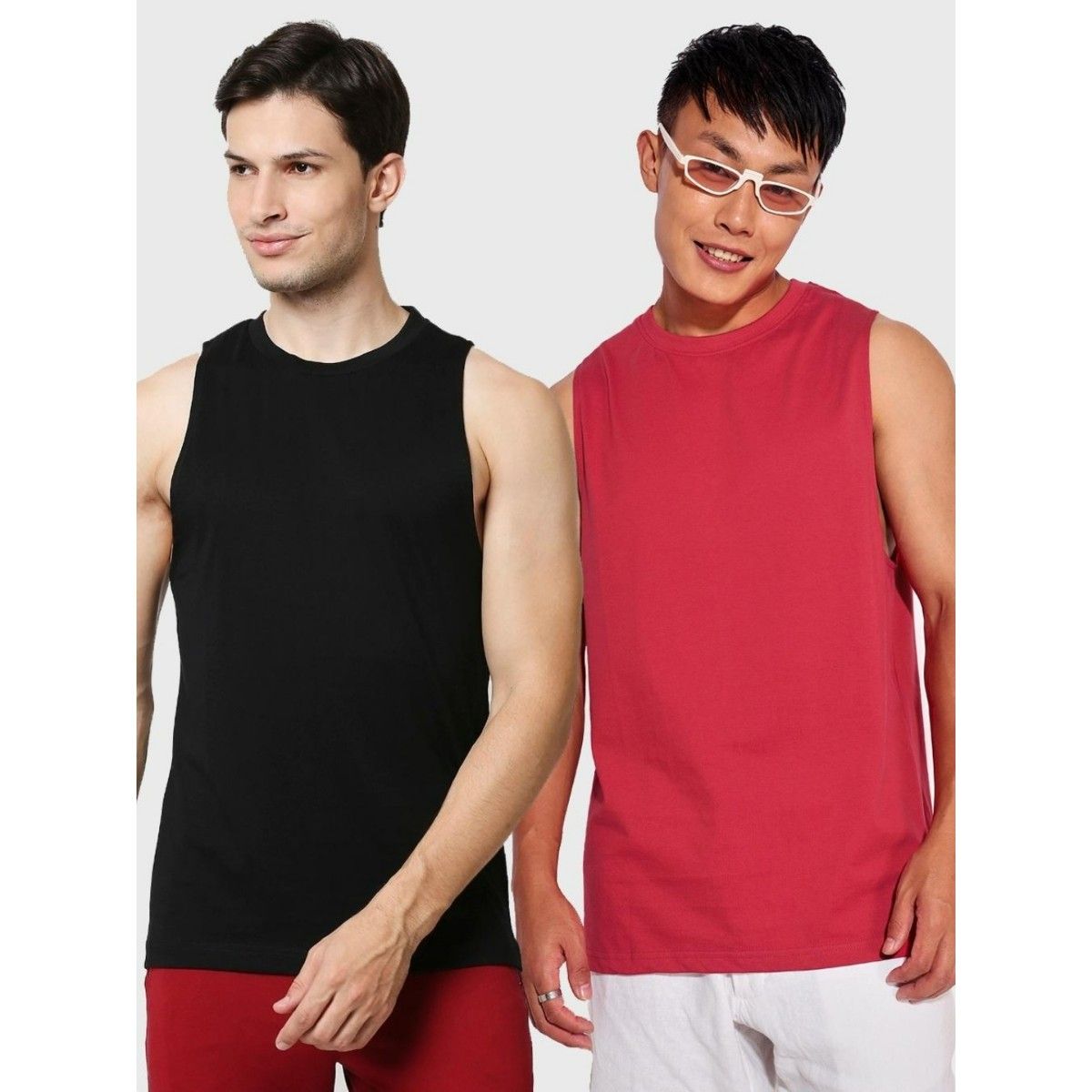 Buy Bewakoof Men Black Solid Regular Tank Top (Pack of 2) Online