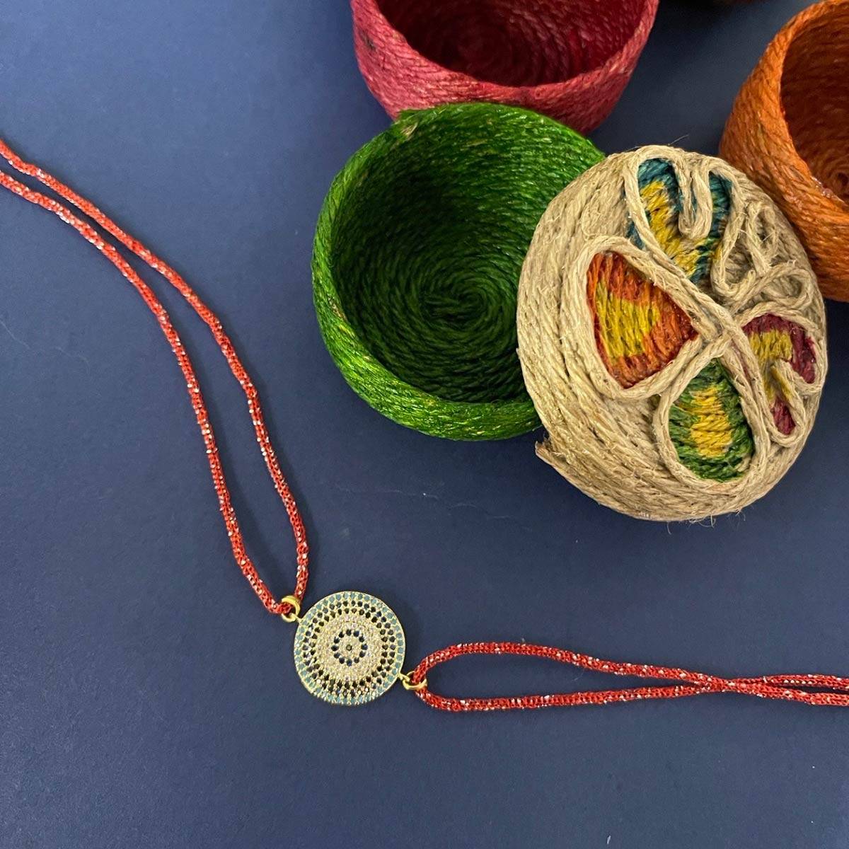 Digital Dress Room Unique American Diamond Rakhi Round Evil Eye Charm Red Thread Rakhi