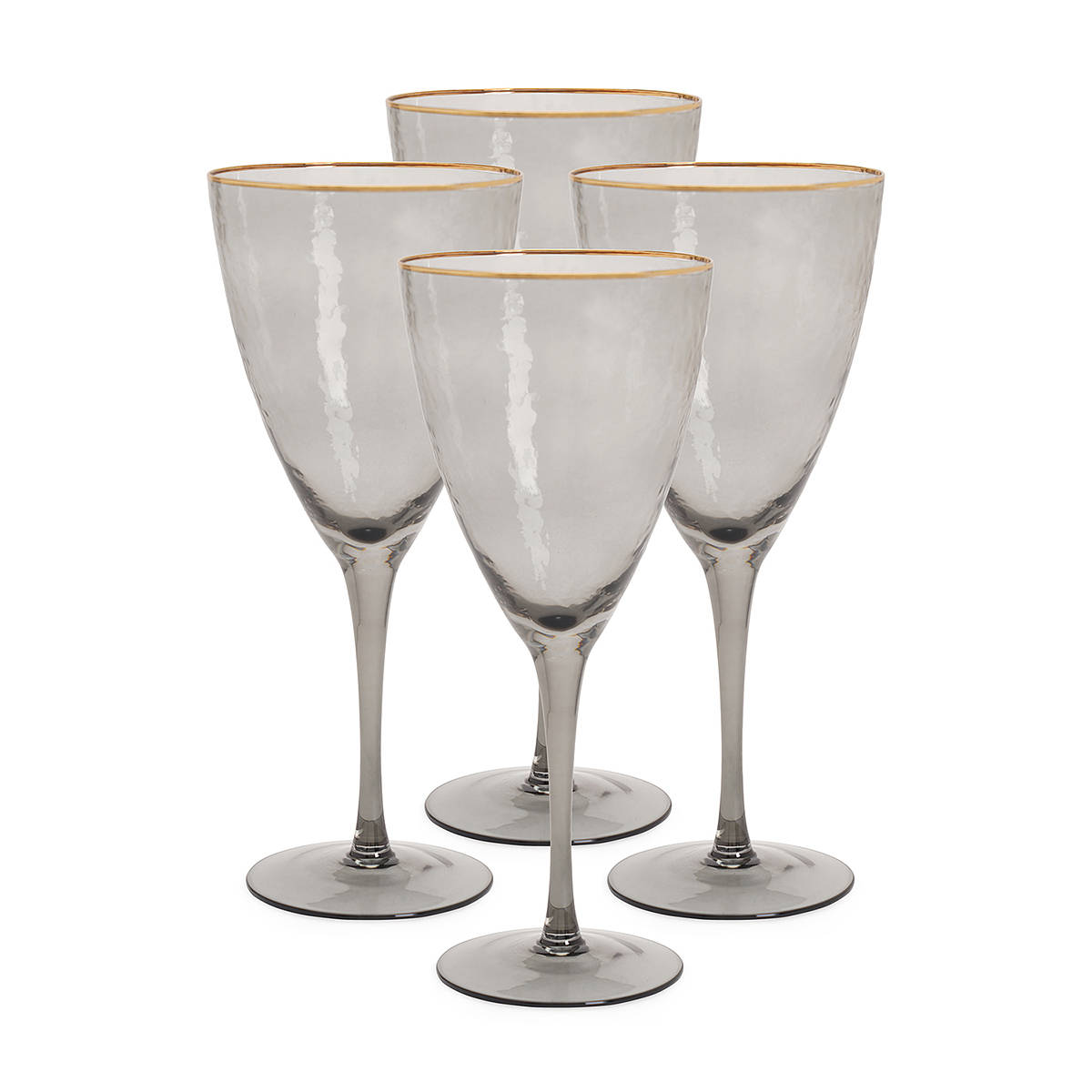 Pure Home + Living Set of 4 - Grey Hammered Wine Glasses