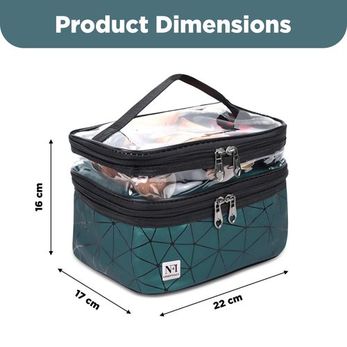 NFI Essentials Transparent Makeup Bags Double Layer Travel Cosmetic Cases  Make up Organizer(Green)