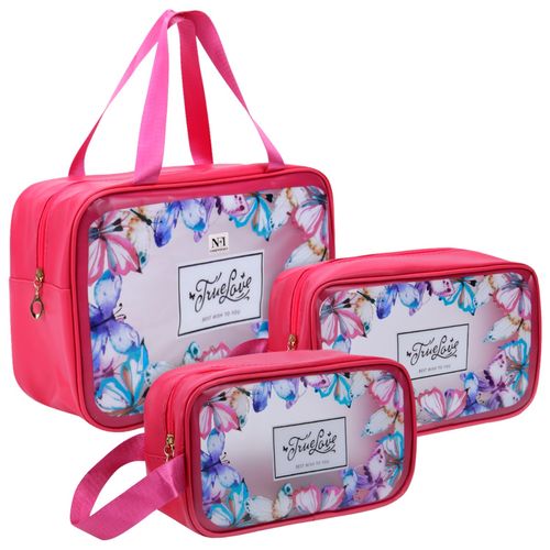 NFI Essentials Travel Makeup Pouch Set Of Washbag Pouch Transparent  Cosmetic Bag Pink