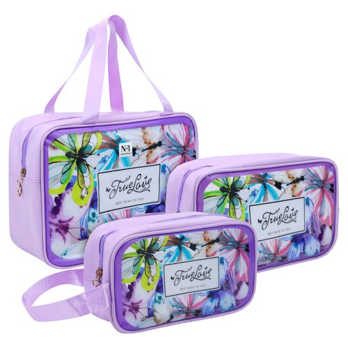 NFI Essentials Travel Makeup Pouch Set Of Washbag Pouch Transparent  Cosmetic Bag Purple
