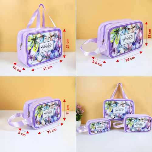 NFI Essentials Travel Makeup Pouch Set Of Washbag Pouch Transparent  Cosmetic Bag Purple