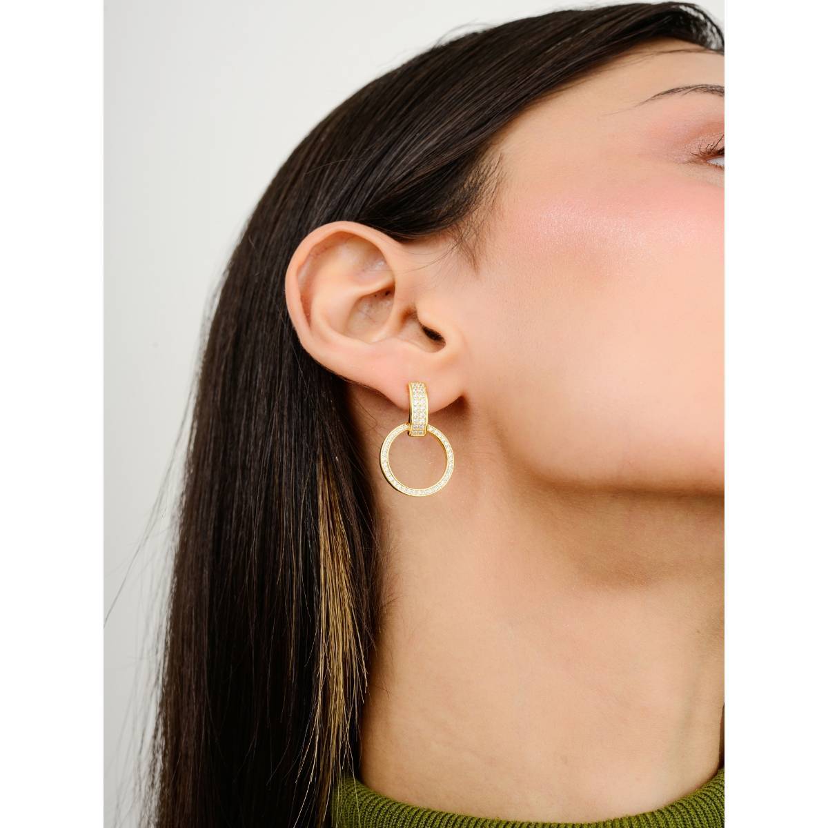 METALM Gold Finish Circle Drop Earrings In 925 Silver