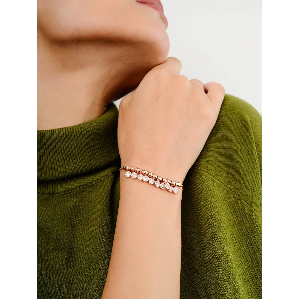 METALM Rose Gold Plated Cz Charm Bracelet for Women