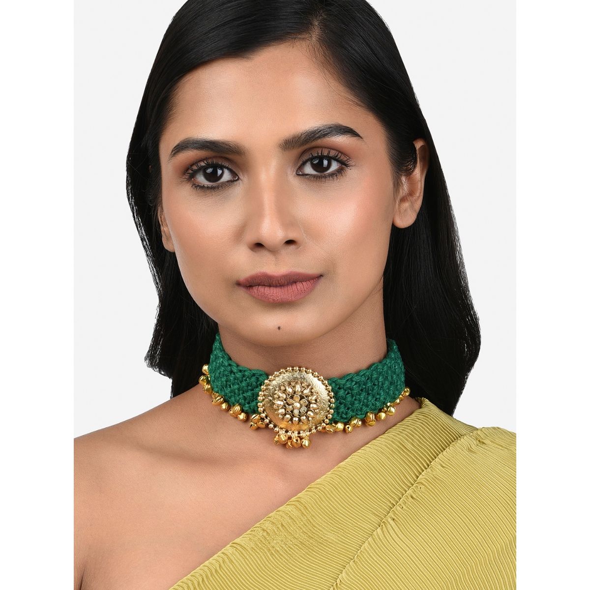 Joules By Radhika Gold And Green Satin Choker Necklace: Buy Joules ...