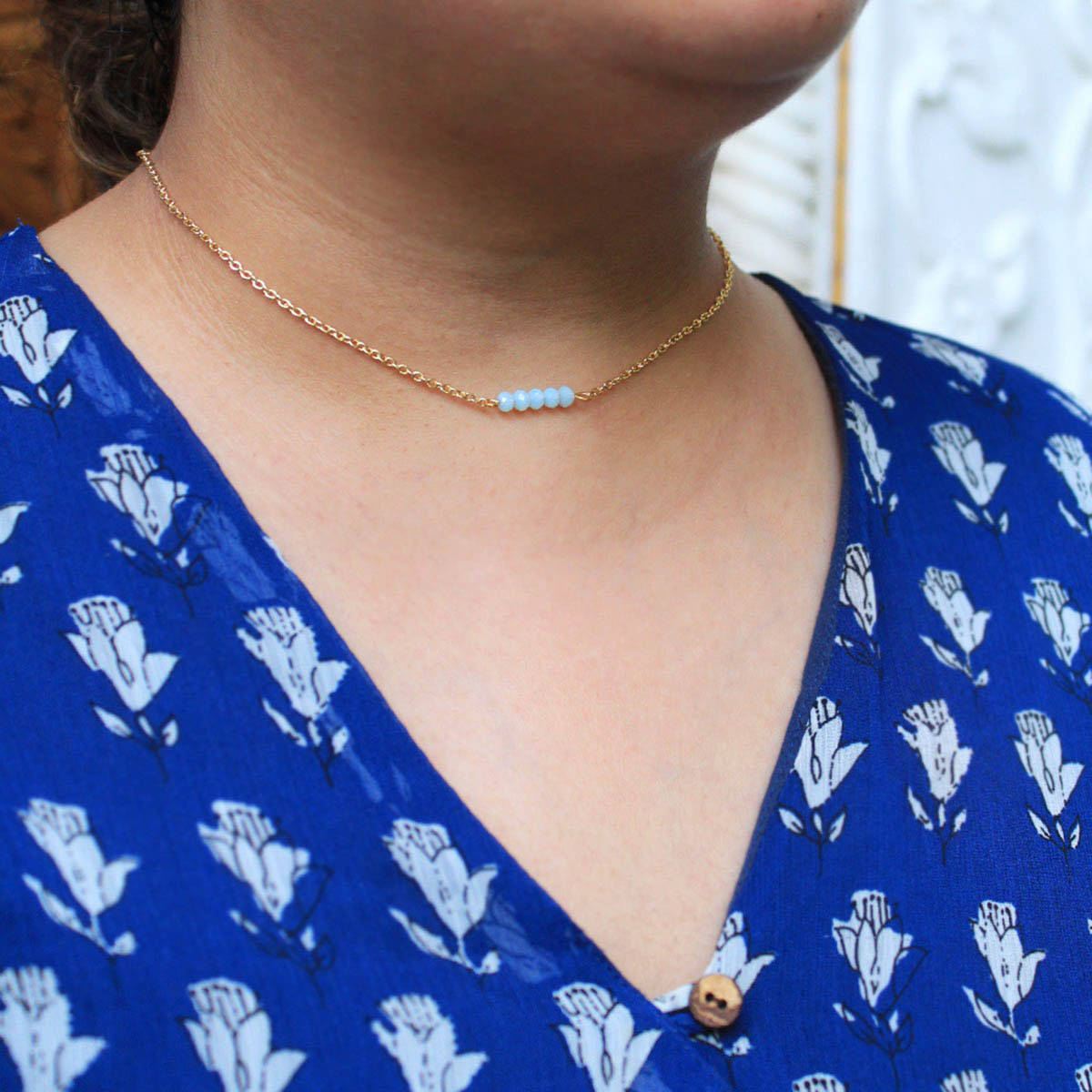 BeAbhika Blue Bar Choker Necklace