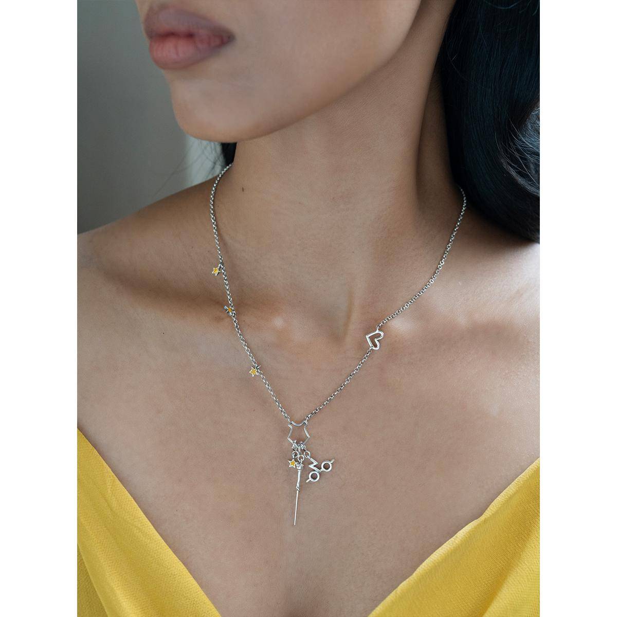 925 Silver Shaya by CaratLane Wand and Specs Pendant Necklace in Yellow