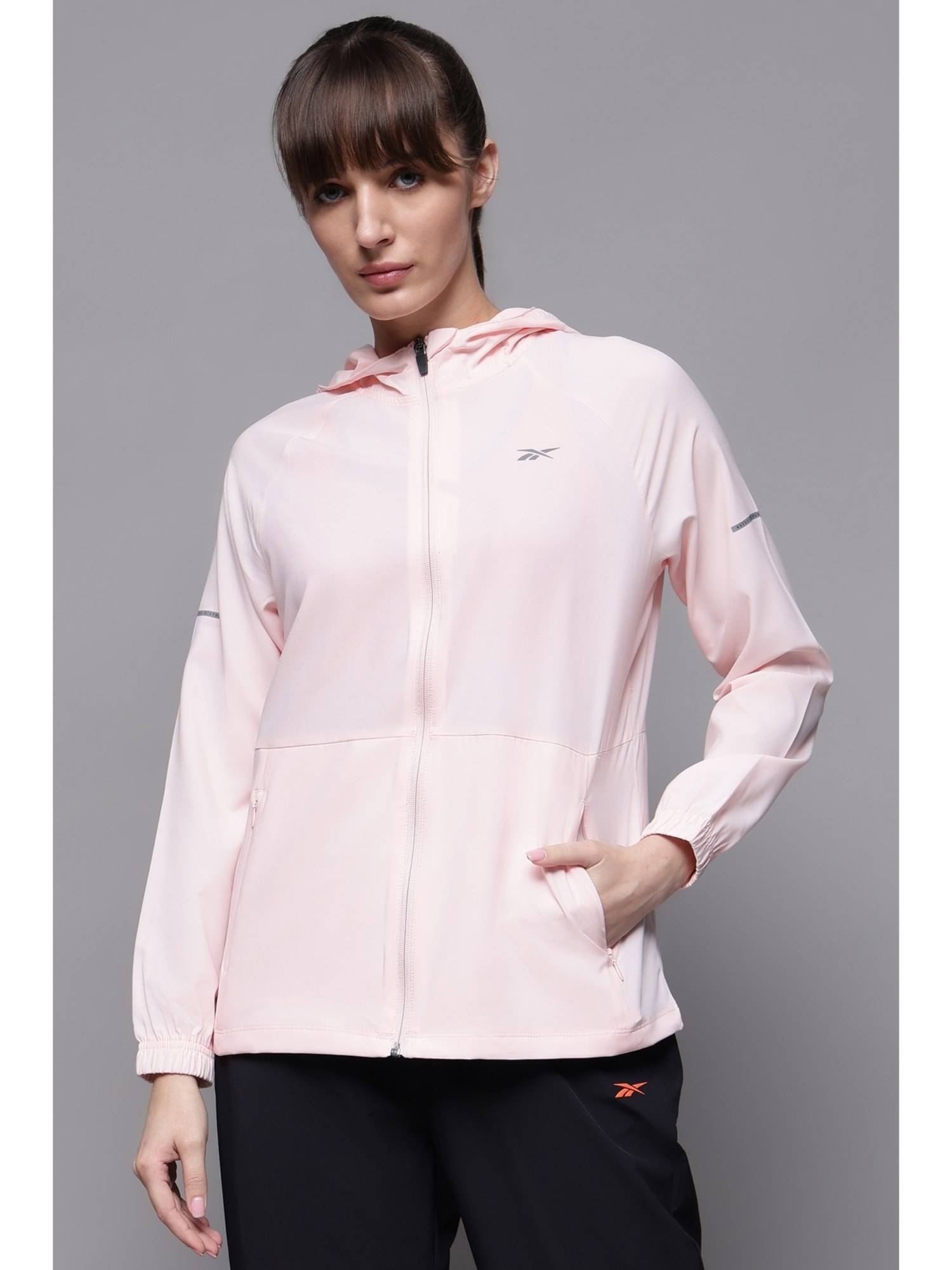 Buy Reebok Pink Solid Hooded Sporty Jacket Online