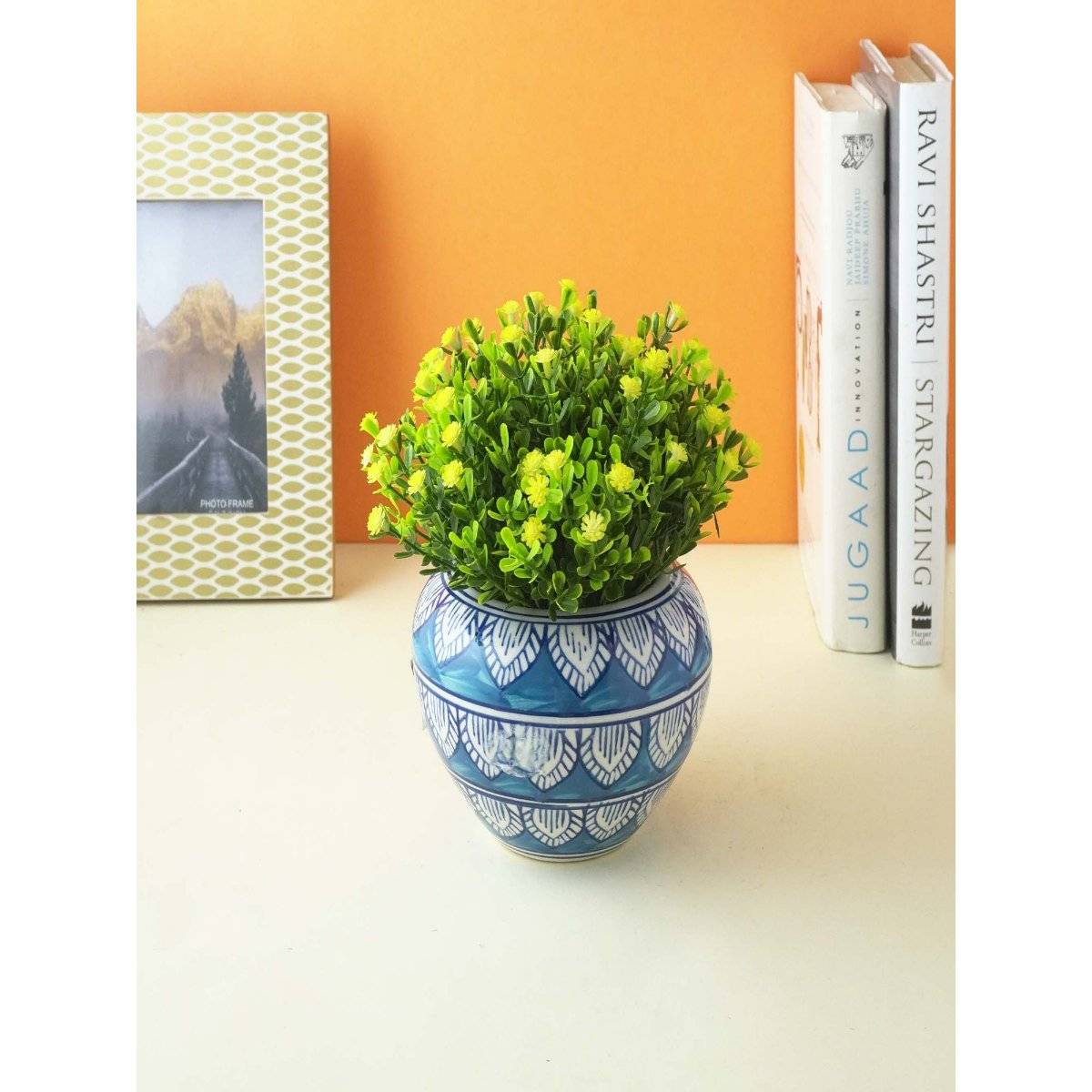 The Decor Mart Worli Art Round Ceramic Planter - Blue