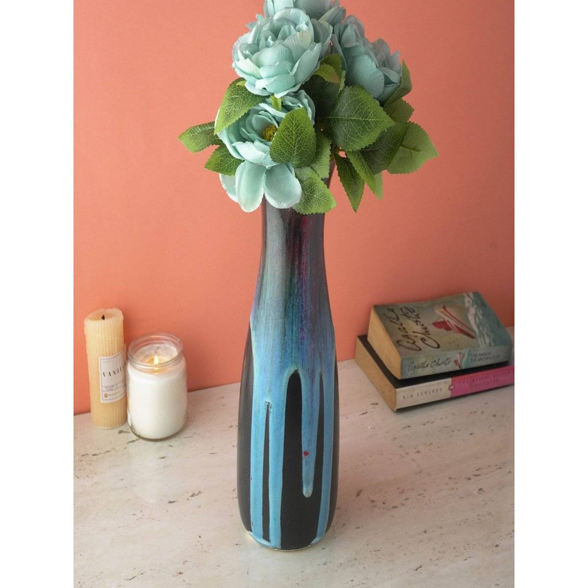 The Decor Mart Tall Blue Layers Ceramic Vase