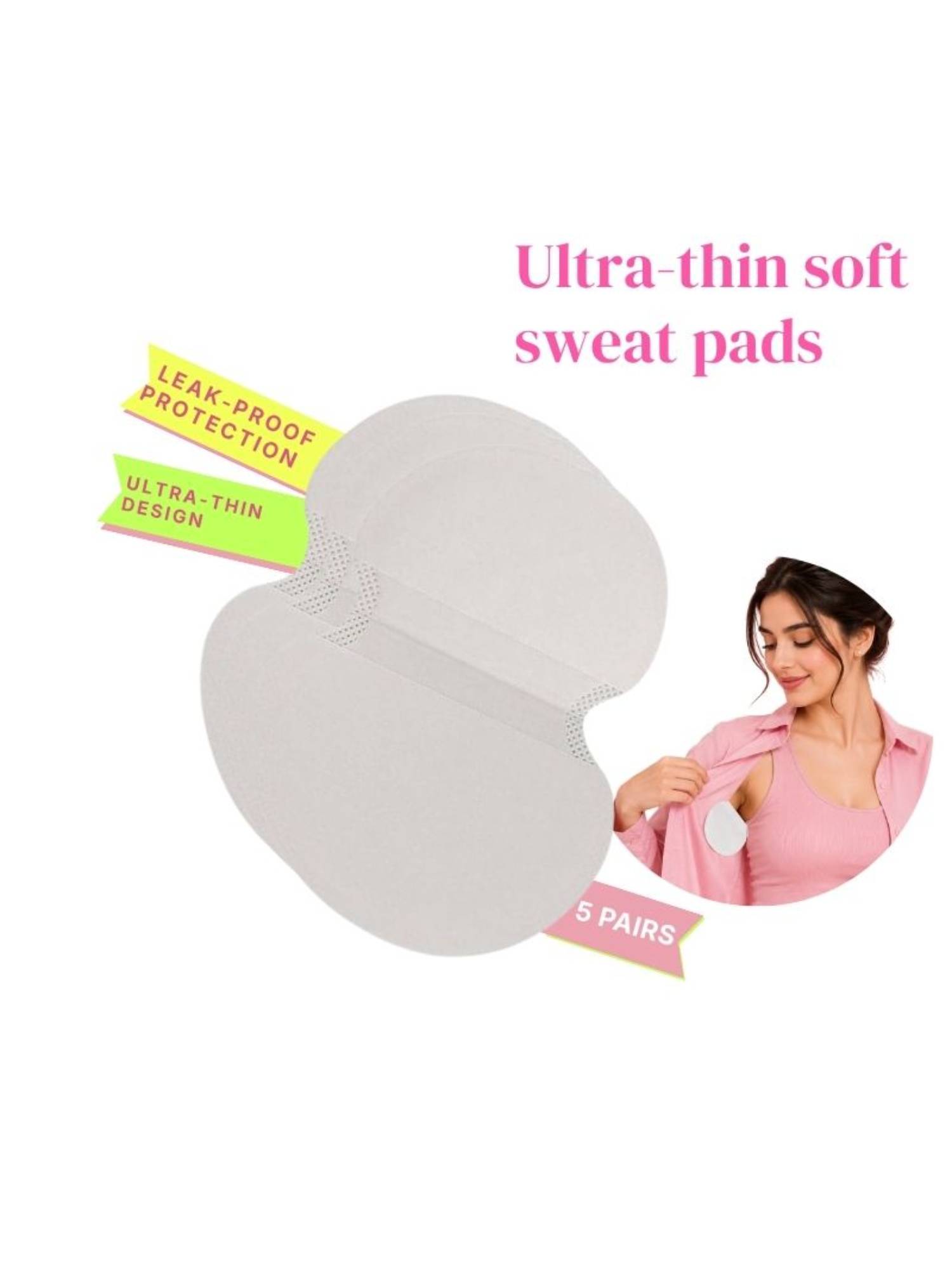 Rheal Curve Women's Ultra-Thin Odor Control Underarm 5 Pair of Sweatpads