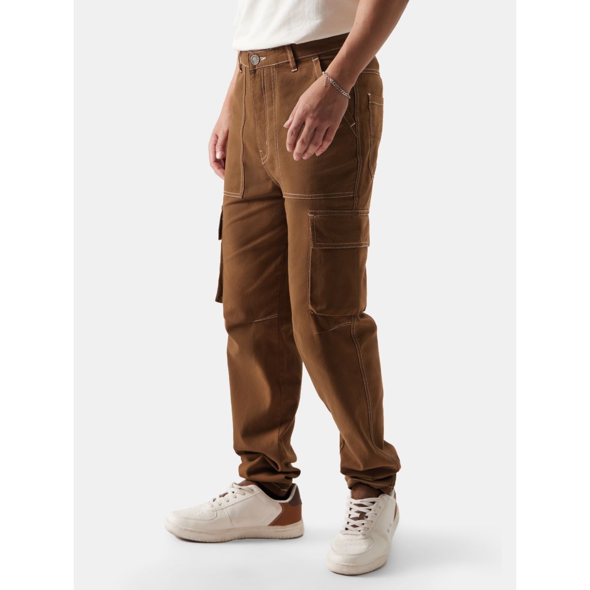 Buy The Souled Store Original Solids Mens Khaki Cargo Pants Online